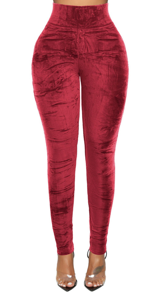 Velvet High Waist Leggings (Burgundy)