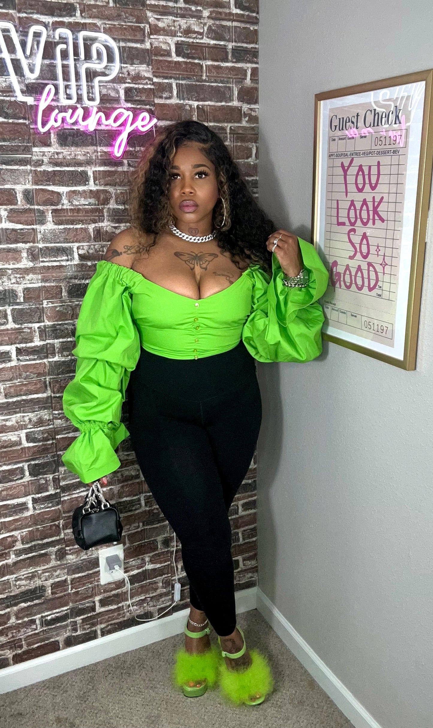 Lori Off Shoulder Top (Green)