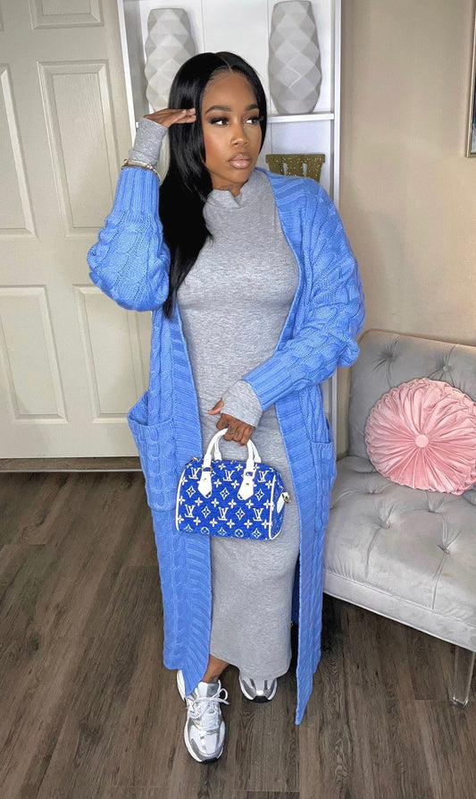 Cable Knit Duster (Blue)