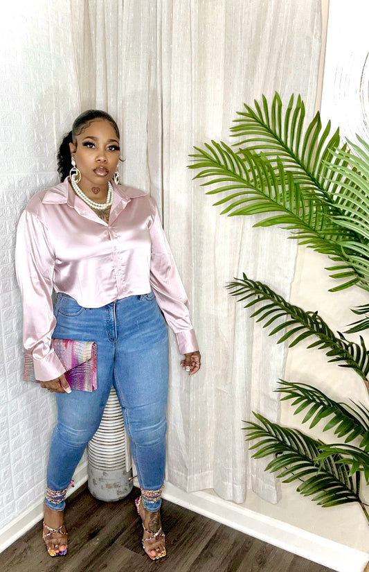 Pink Satin Button Up