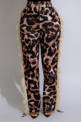 Leopard Fringe Pants