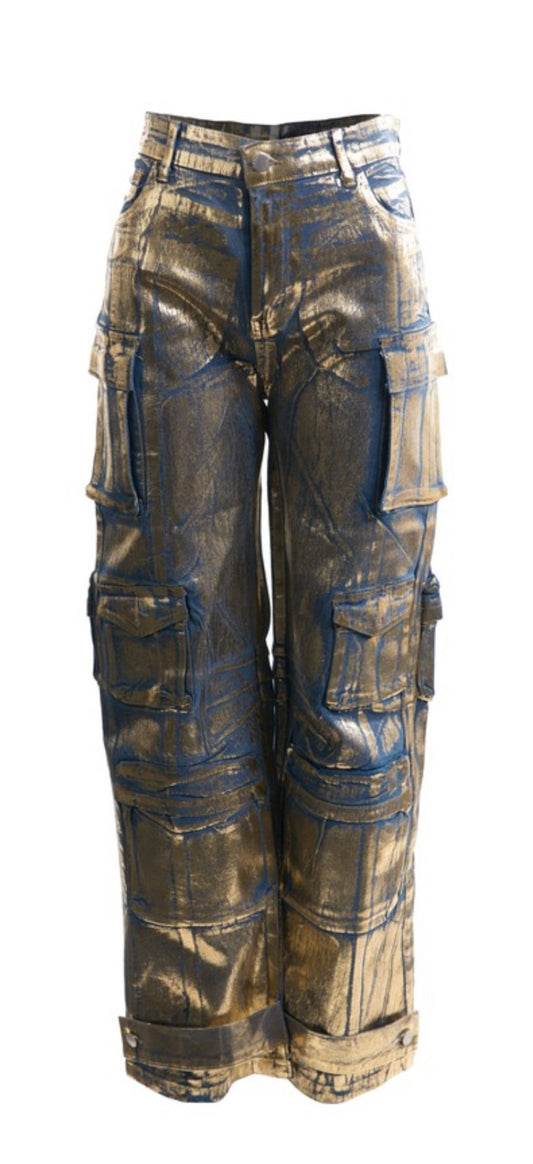 Metallic Cargo Pants