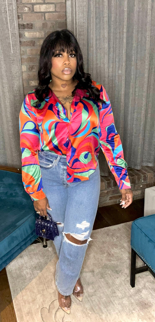 Retro Satin Button Up