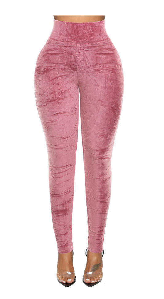 Velvet High Waist Leggings (Pink)