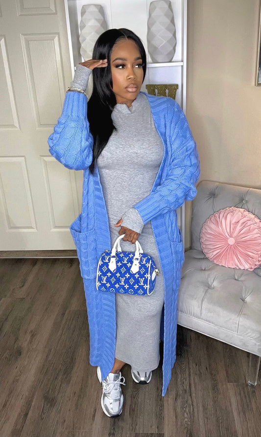 Cable Knit Duster (Blue)